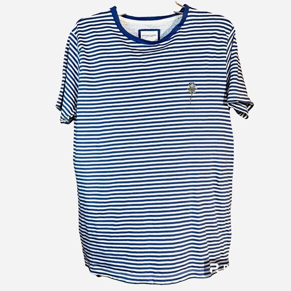Denim & Flower Palm Tree Tee M Coastal Core Nautical Stripe Preppy Resortwear - Picture 1 of 7